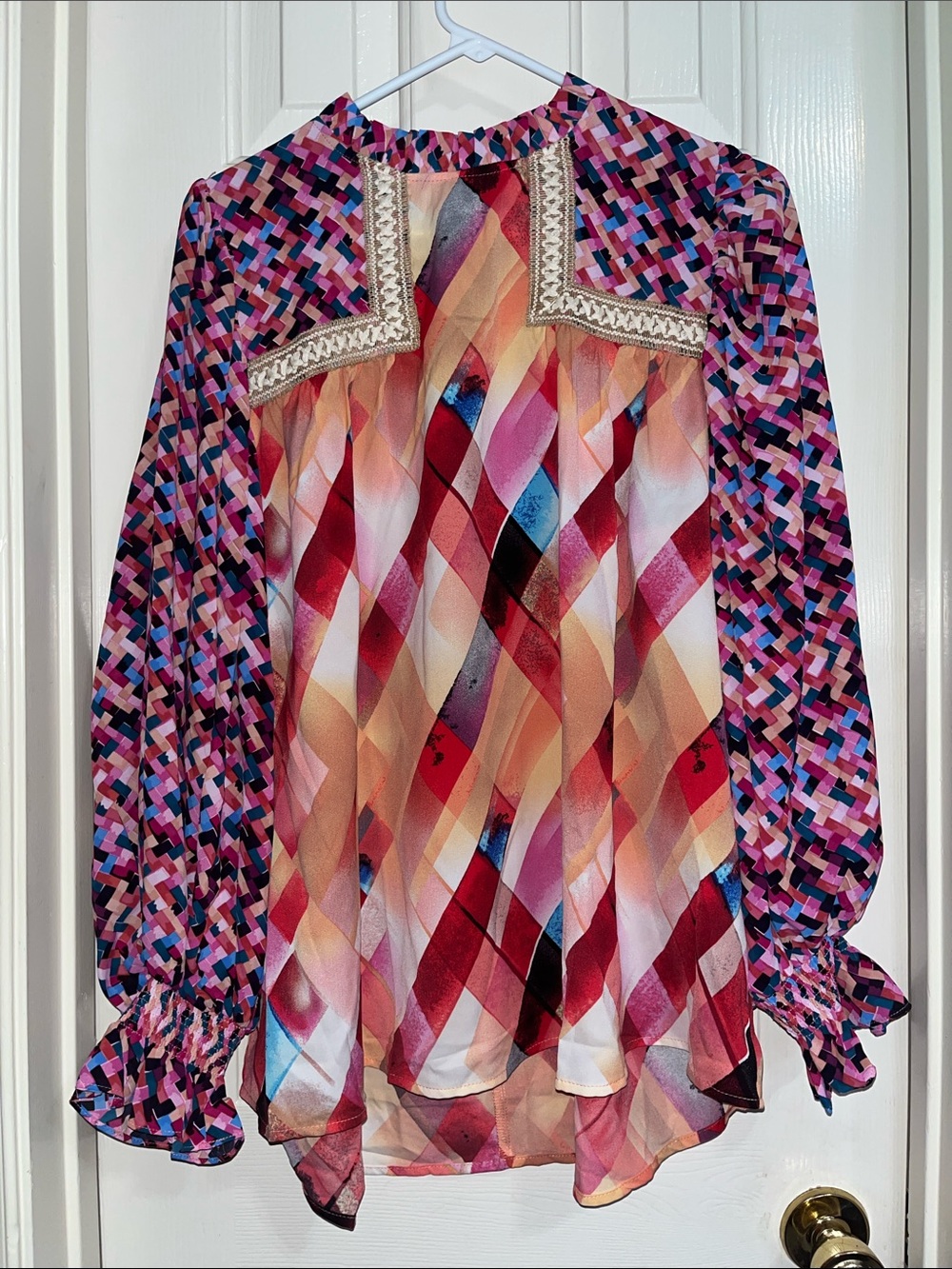 Jodifl Multicolor Geometric Print Long-Sleeve Blouse Medium NWT